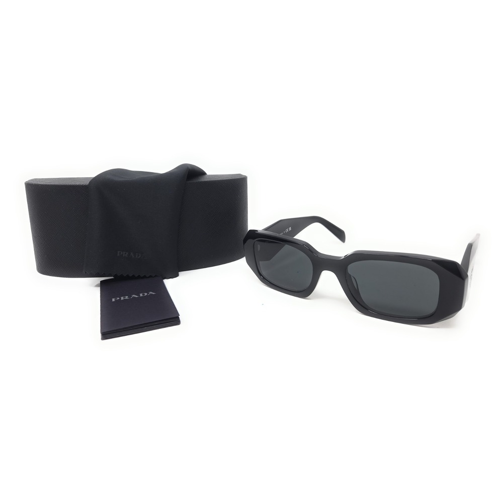 Prada Sunglasses SPR17W-F 1AB-5S0 Shiny Black Rectangle Frames with Gray Lenses